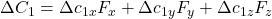  \Delta C_1 = \Delta c_{1x} F_x + \Delta c_{1y} F_y + \Delta c_{1z} F_z 